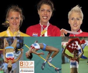 yapboz Blanka Vlasiç Yüksek atlama şampiyonu, Emma Green ve Ariane Friedrich (2 ve 3) Avrupa Atletizm Şampiyonası&#039;nda Barcelona 2010
